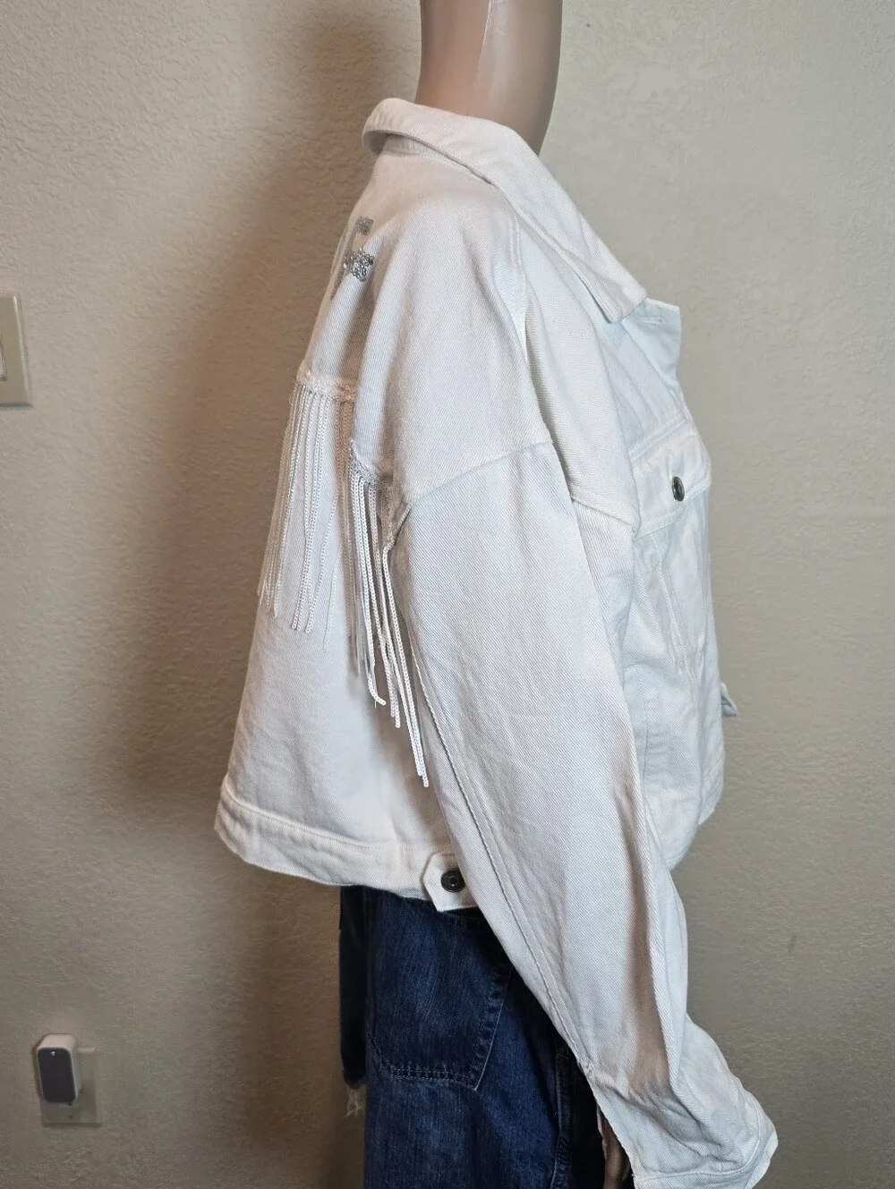 Altar'd State White Fringe 'BRIDE' Denim Jacket - Picture 5 of 12